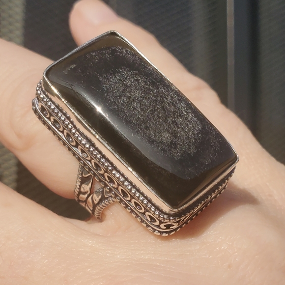 New Silver Sheen Obsidian 925 Silver Statement Ring. - Picture 13 of 15